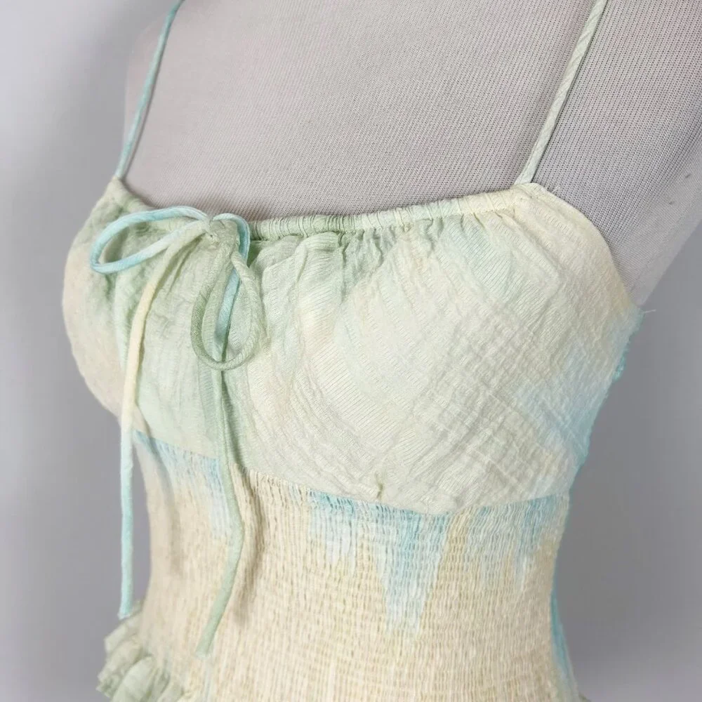 Zara Pastel Tie Dye Halter Babydoll Tank Top Smocked Milkmaid Size Small Women's - Picture 2 of 4